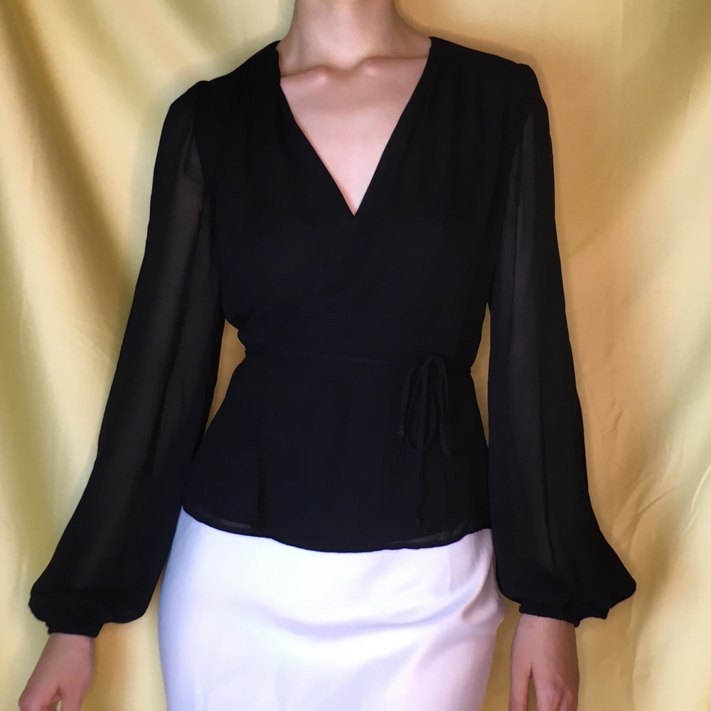 Reformation Black Wrap Blouse